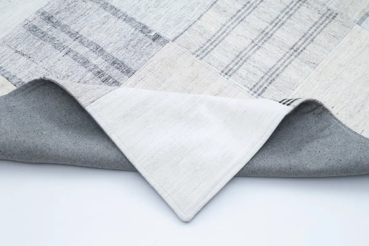 İnce Bez Patchwork Beyaz Pamuk Üzerine Yün El Dokuma Kilim-248x349 - Görsel 5