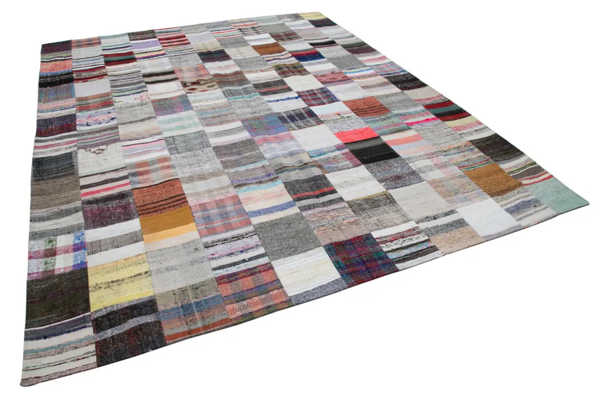 Chaput Patchwork Multi Renk Pamuk Üzerine Yün El Dokuma Kilim-278x348 - Görsel 2