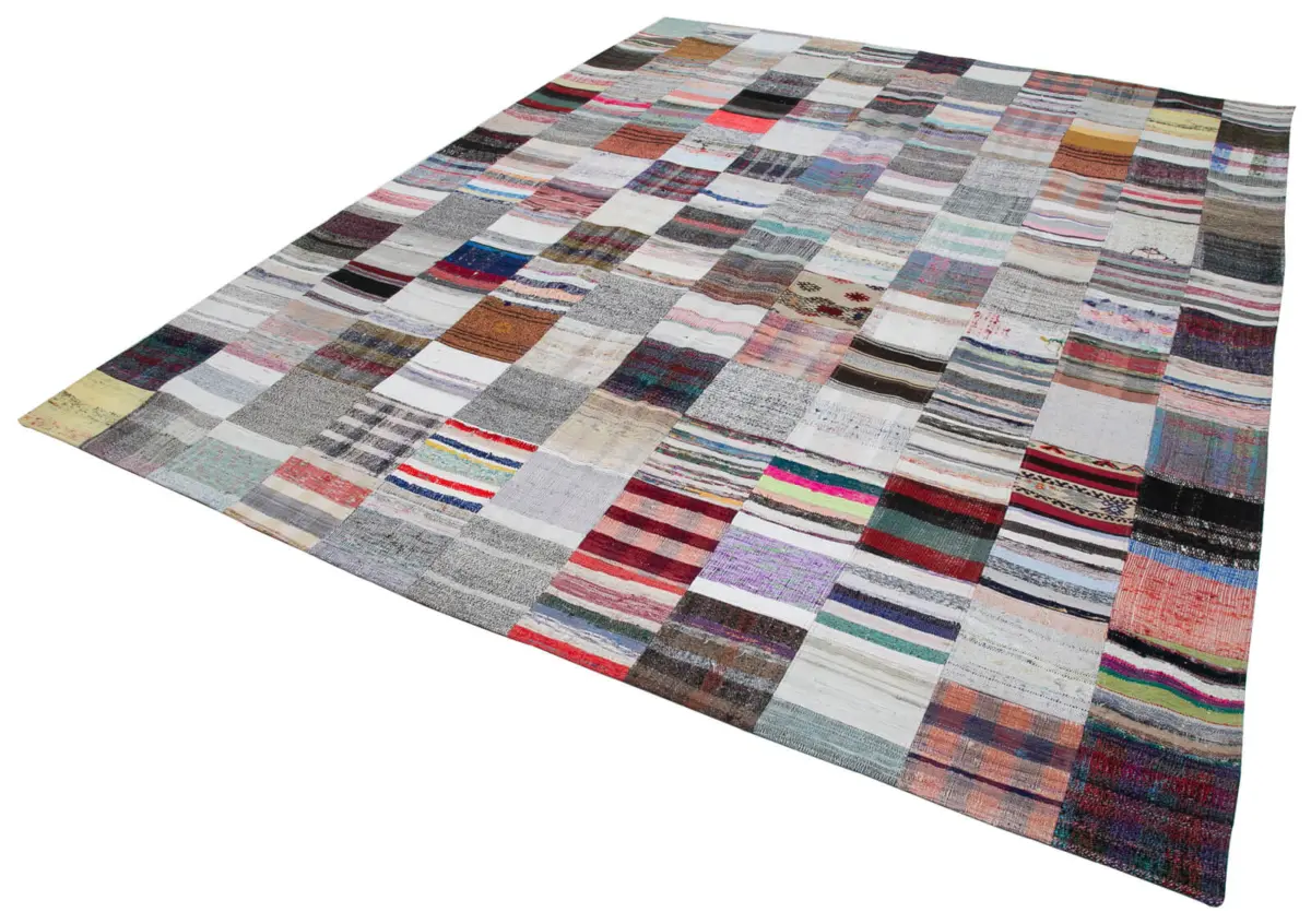 Chaput Patchwork Multi Renk Pamuk Üzerine Yün El Dokuma Kilim-278x348 - Görsel 3