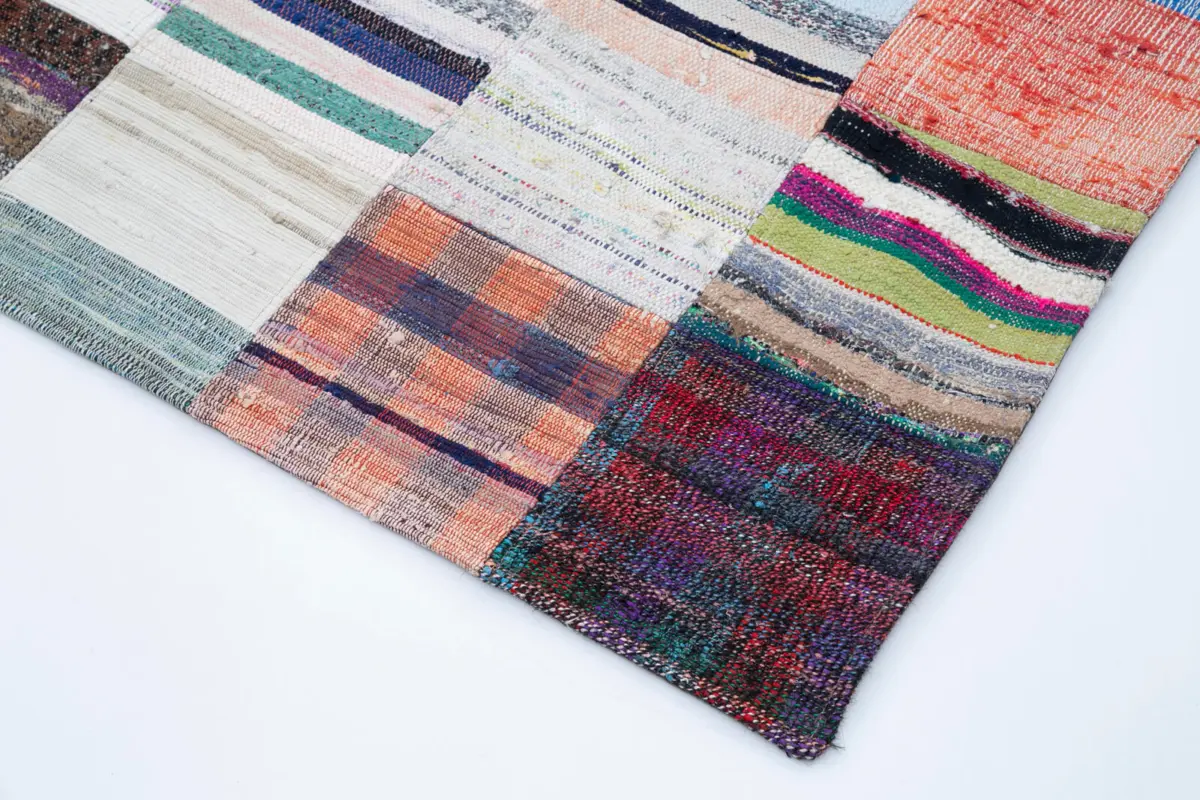 Chaput Patchwork Multi Renk Pamuk Üzerine Yün El Dokuma Kilim-278x348 - Görsel 4