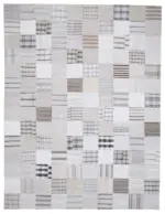 İnce Bez Patchwork Bej Pamuk Üzerine Yün El Dokuma Kilim-302x394