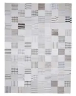 İnce Bez Patchwork Bej Pamuk Üzerine Yün El Dokuma Kilim-301x406