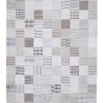 İnce Bez Patchwork Bej Pamuk Üzerine Yün El Dokuma Kilim-302x400