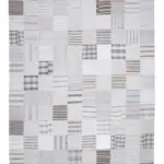 İnce Bez Patchwork Bej Pamuk Üzerine Yün El Dokuma Kilim-302x401