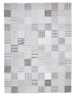 İnce Bez Patchwork Bej Pamuk Üzerine Yün El Dokuma Kilim-302x401