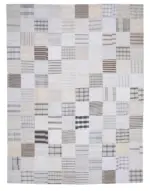 İnce Bez Patchwork Bej Pamuk Üzerine Yün El Dokuma Kilim-302x400