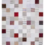 İnce Bez Patchwork Beyaz Pamuk Üzerine Yün El Dokuma Kilim-302x398