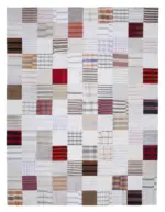 İnce Bez Patchwork Beyaz Pamuk Üzerine Yün El Dokuma Kilim-302x398