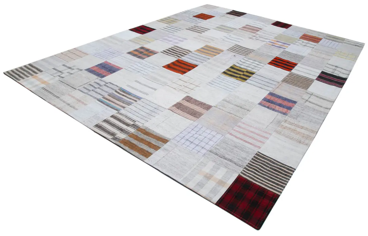 İnce Bez Patchwork Multi Pamuk Üzerine Yün El Dokuma Kilim-303x400 - Görsel 3