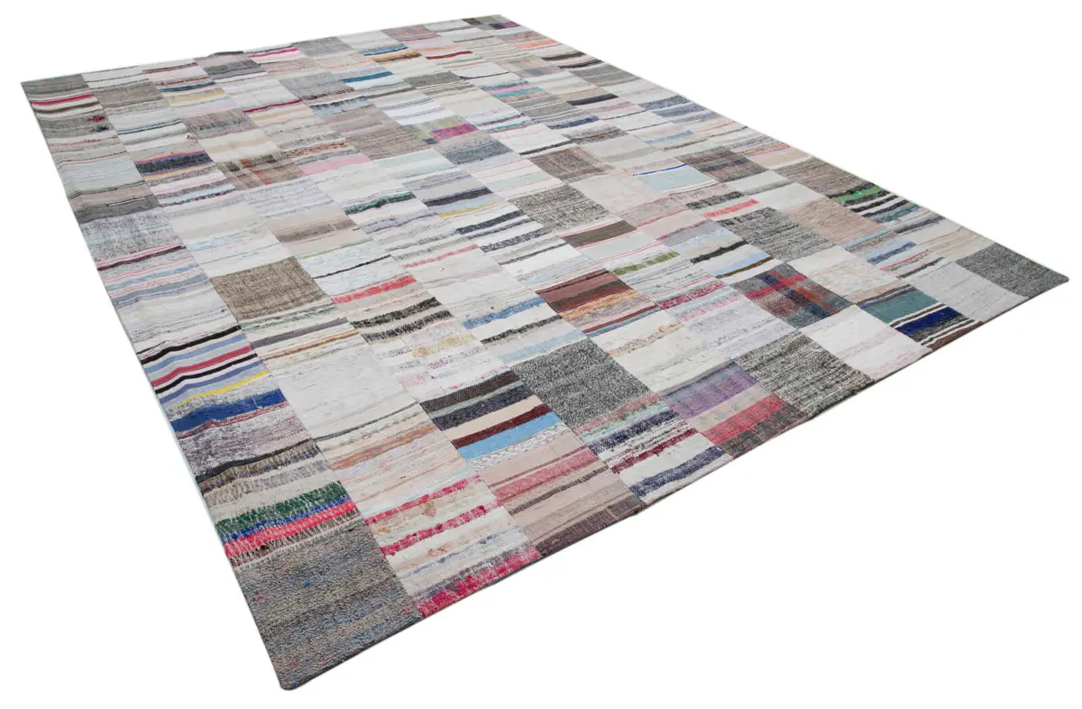 Chaput Patchwork Multi Renk Pamuk Üzerine Yün El Dokuma Kilim-302x402 - Görsel 2