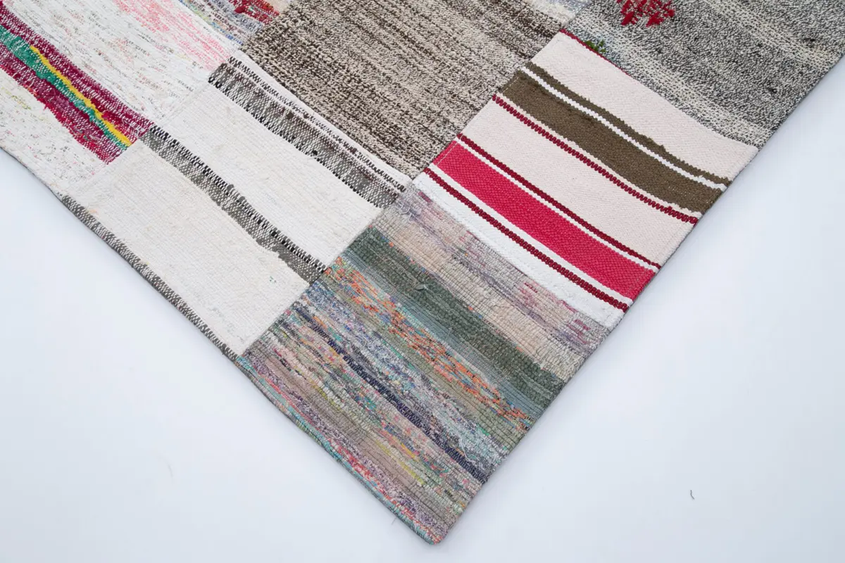 Chaput Patchwork Multi Renk Pamuk Üzerine Yün El Dokuma Kilim-302x402 - Görsel 4