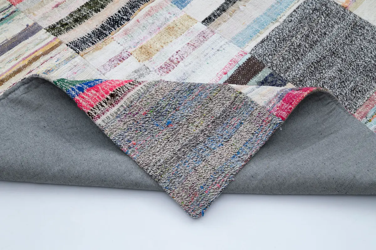 Chaput Patchwork Multi Renk Pamuk Üzerine Yün El Dokuma Kilim-302x402 - Görsel 5