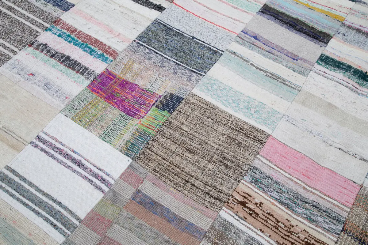 Chaput Patchwork Multi Renk Pamuk Üzerine Yün El Dokuma Kilim-302x402 - Görsel 6
