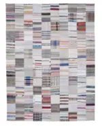 Chaput Patchwork Multi Renk Pamuk Üzerine Yün El Dokuma Kilim-304x400