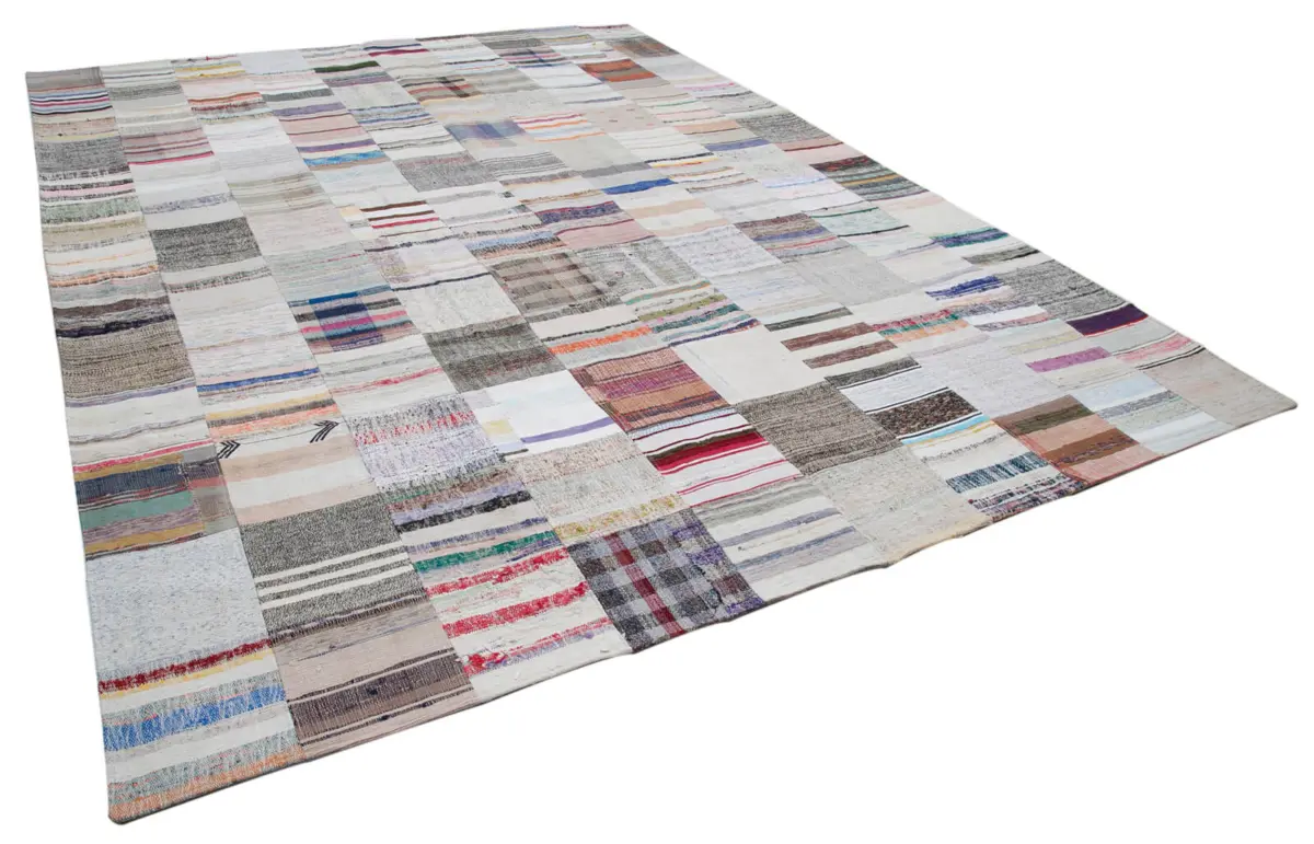Chaput Patchwork Multi Renk Pamuk Üzerine Yün El Dokuma Kilim-304x400 - Görsel 2