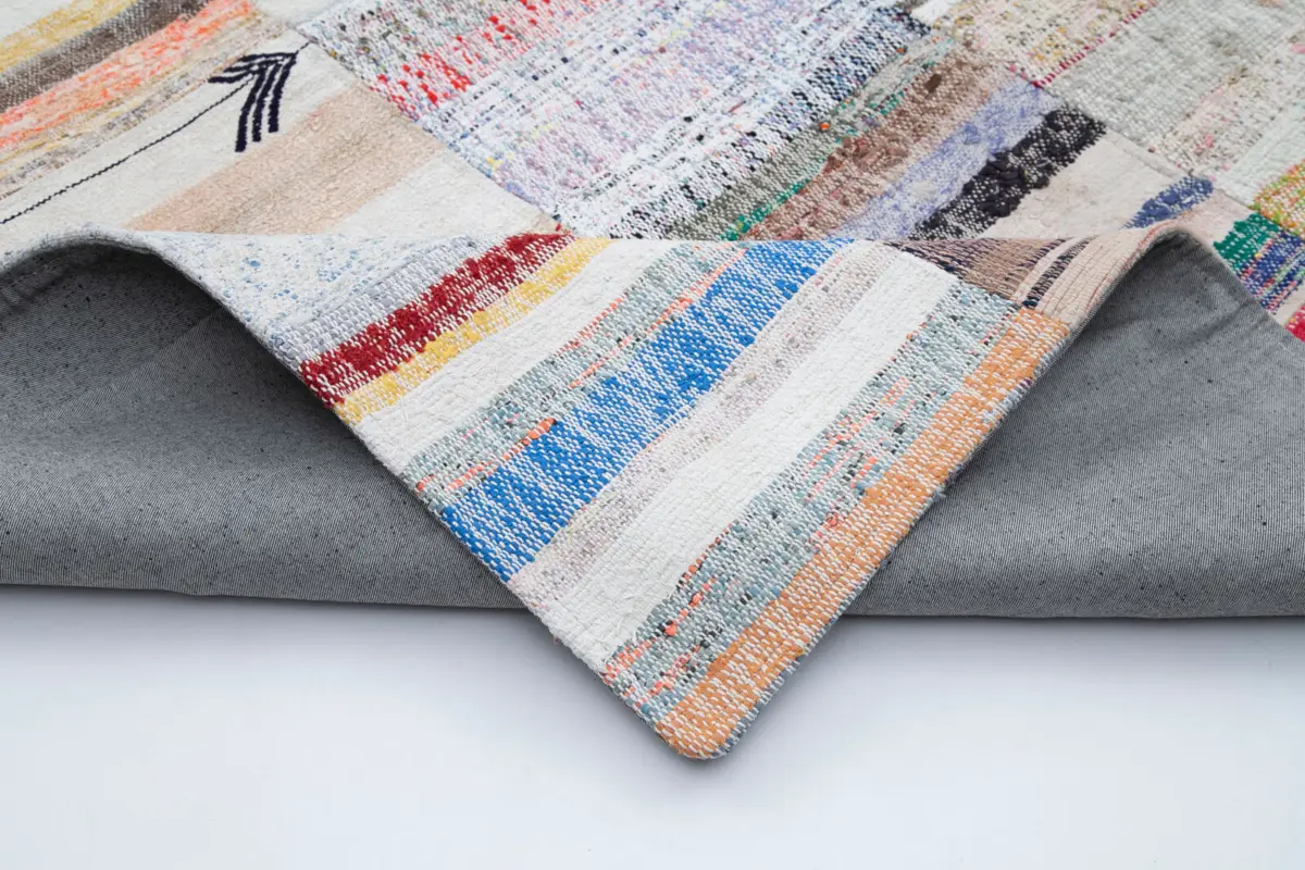 Chaput Patchwork Multi Renk Pamuk Üzerine Yün El Dokuma Kilim-304x400 - Görsel 5