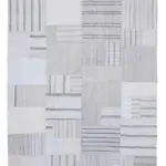 İnce Bez Patchwork Bej Pamuk Üzerine Yün El Dokuma Kilim-206x307