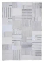 İnce Bez Patchwork Bej Pamuk Üzerine Yün El Dokuma Kilim-206x307