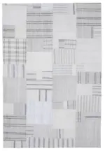 İnce Bez Patchwork Bej Pamuk Üzerine Yün El Dokuma Kilim-206x304