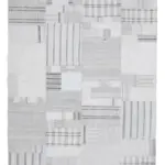 İnce Bez Patchwork Bej Pamuk Üzerine Yün El Dokuma Kilim-206x305