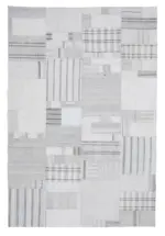 İnce Bez Patchwork Bej Pamuk Üzerine Yün El Dokuma Kilim-206x305