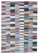 Chaput Patchwork Multi Renk Pamuk Üzerine Yün El Dokuma Kilim-208x302