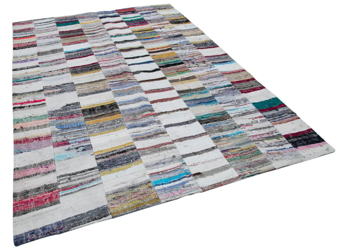 Chaput Patchwork Multi Renk Pamuk Üzerine Yün El Dokuma Kilim-208x302 - Görsel 2