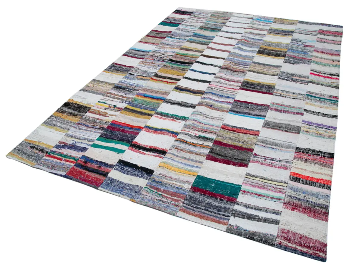 Chaput Patchwork Multi Renk Pamuk Üzerine Yün El Dokuma Kilim-208x302 - Görsel 3
