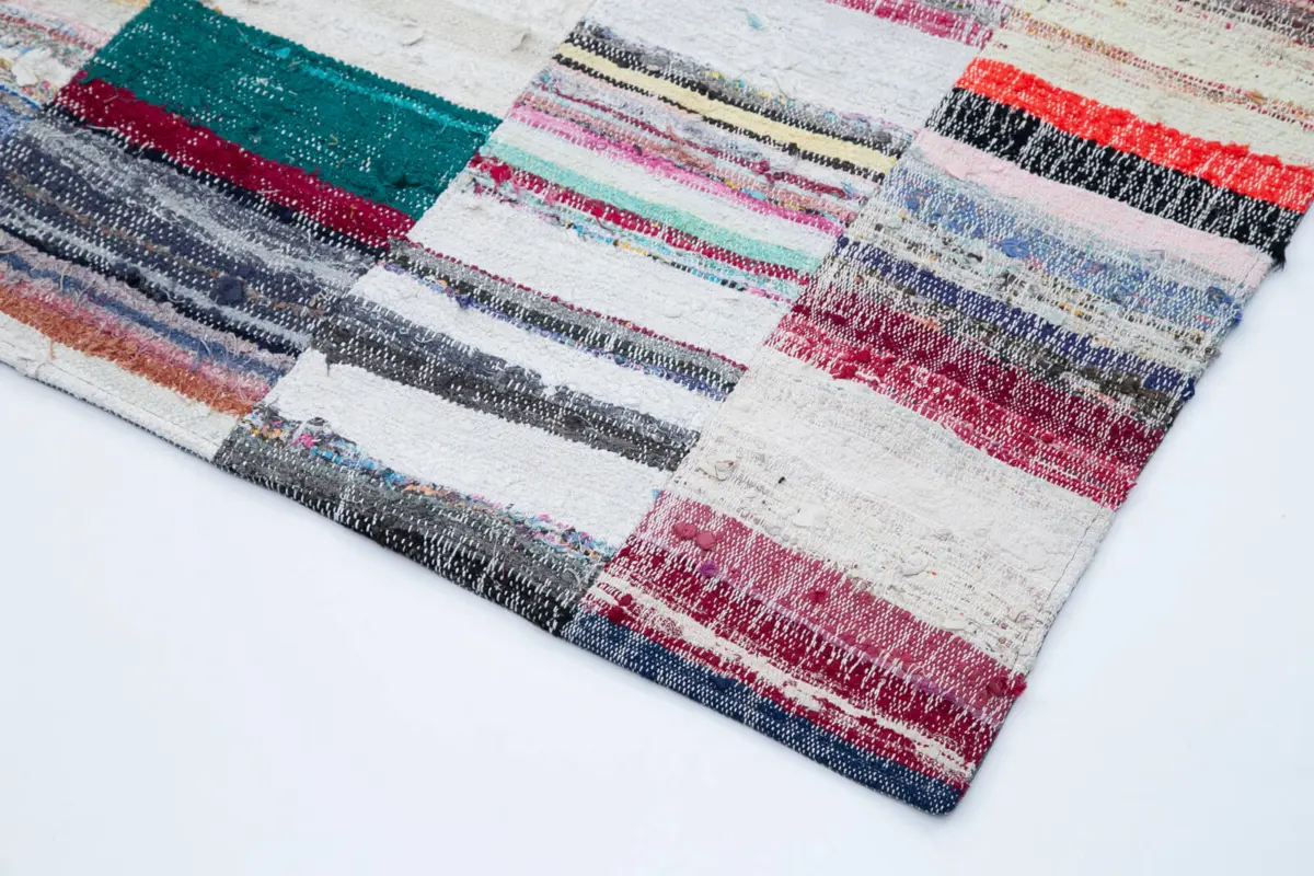 Chaput Patchwork Multi Renk Pamuk Üzerine Yün El Dokuma Kilim-208x302 - Görsel 4