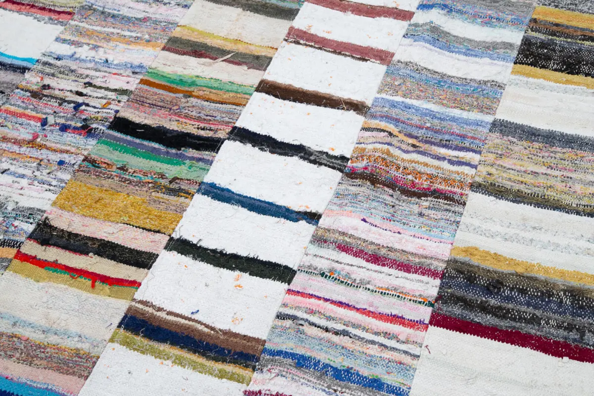 Chaput Patchwork Multi Renk Pamuk Üzerine Yün El Dokuma Kilim-208x302 - Görsel 6