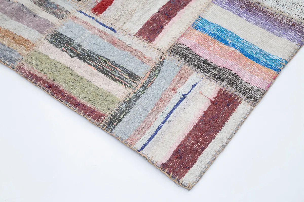Chaput Patchwork Multi Renk Pamuk Üzerine Yün El Dokuma Kilim-207x298 - Görsel 4