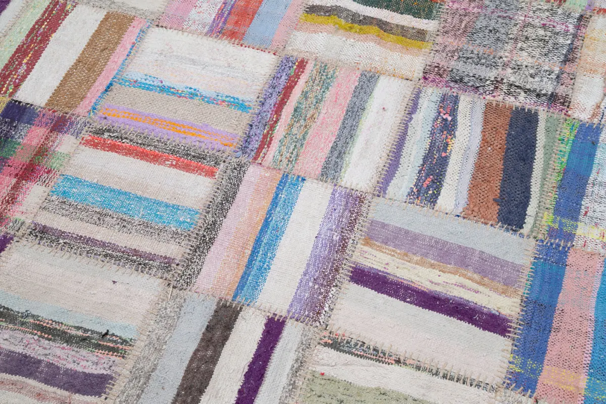 Chaput Patchwork Multi Renk Pamuk Üzerine Yün El Dokuma Kilim-207x298 - Görsel 6