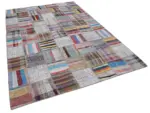 Chaput Patchwork Multi Renk Pamuk Üzerine Yün El Dokuma Kilim-205x297 - Görsel 2