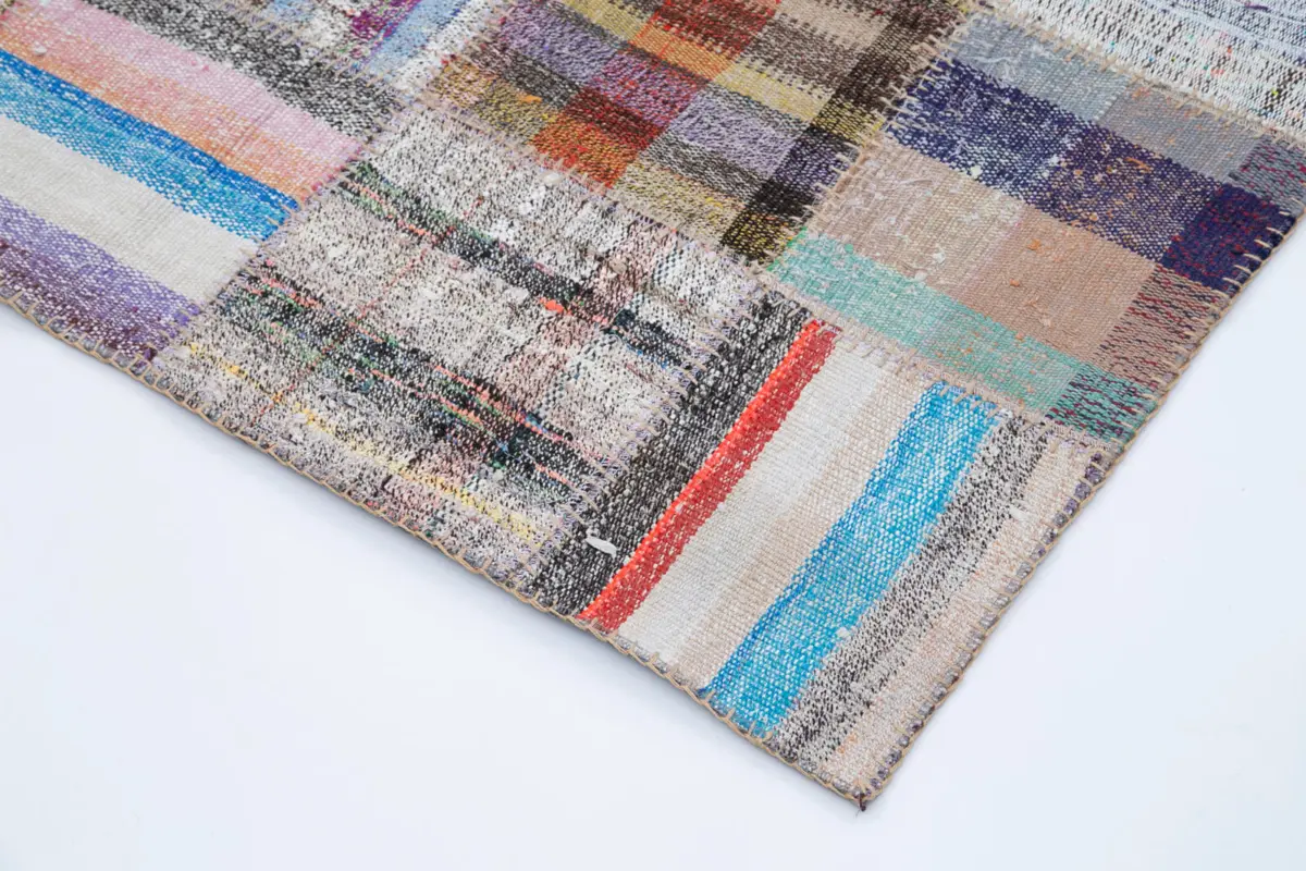 Chaput Patchwork Multi Renk Pamuk Üzerine Yün El Dokuma Kilim-205x297 - Görsel 4