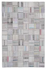 Chaput Patchwork Bej Renk Pamuk Üzerine Yün El Dokuma Kilim-197x296