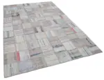 Chaput Patchwork Bej Renk Pamuk Üzerine Yün El Dokuma Kilim-197x296 - Görsel 2