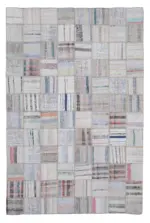 Chaput Patchwork Bej Renk Pamuk Üzerine Yün El Dokuma Kilim-195x295