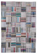 Chaput Patchwork Multi Renk Pamuk Üzerine Yün El Dokuma Kilim-207x297