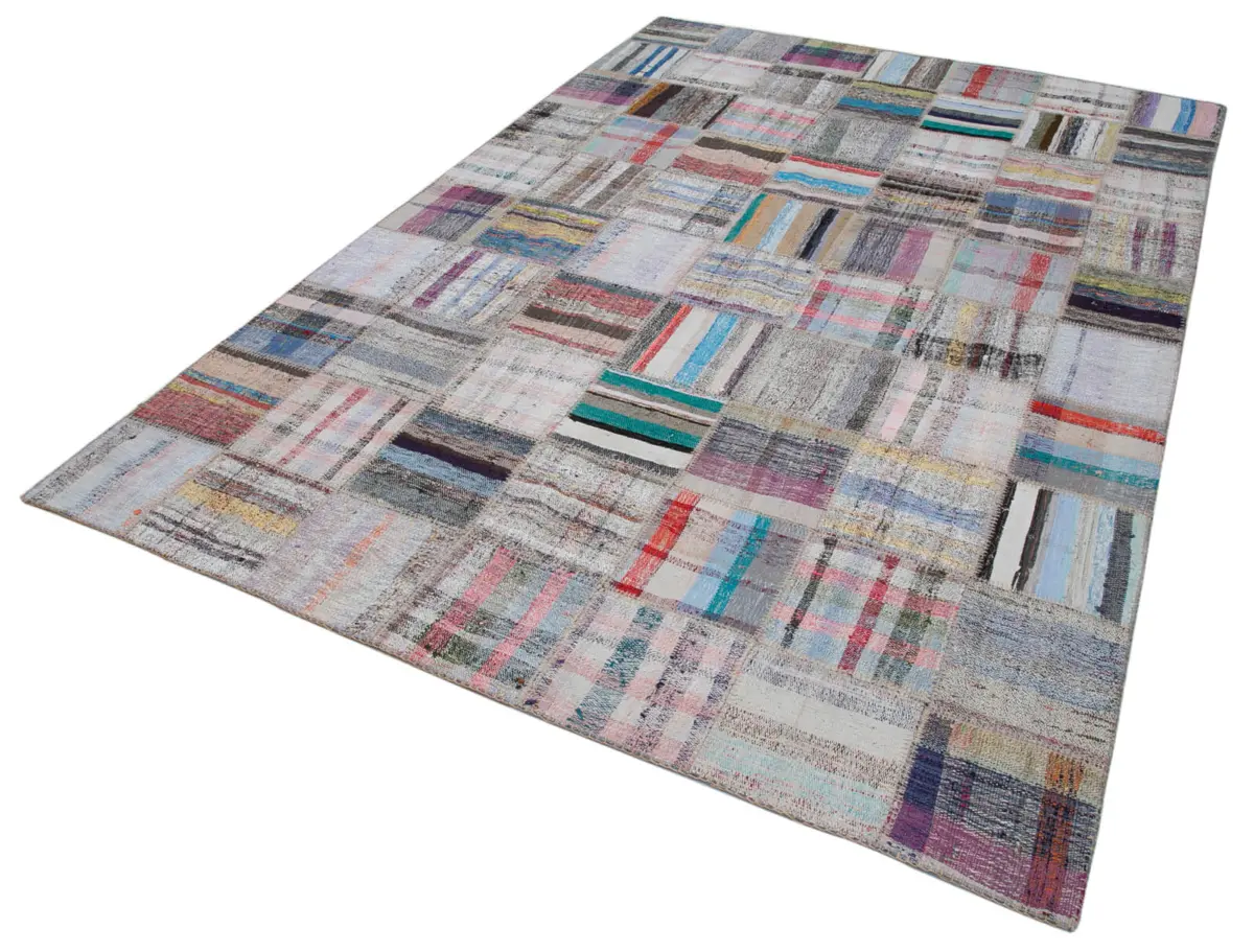 Chaput Patchwork Multi Renk Pamuk Üzerine Yün El Dokuma Kilim-207x297 - Görsel 3