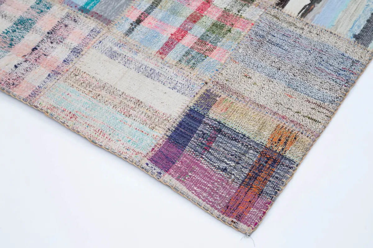 Chaput Patchwork Multi Renk Pamuk Üzerine Yün El Dokuma Kilim-207x297 - Görsel 4