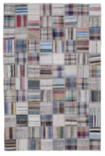 Chaput Patchwork Multi Renk Pamuk Üzerine Yün El Dokuma Kilim-196x296