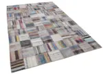 Chaput Patchwork Multi Renk Pamuk Üzerine Yün El Dokuma Kilim-196x296 - Görsel 2