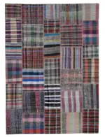 Chaput Patchwork Multi Renk Pamuk Üzerine Yün El Dokuma Kilim-225x310
