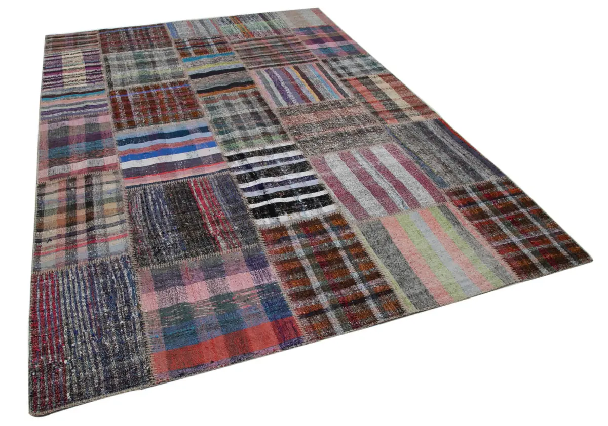 Chaput Patchwork Multi Renk Pamuk Üzerine Yün El Dokuma Kilim-225x310 - Görsel 2
