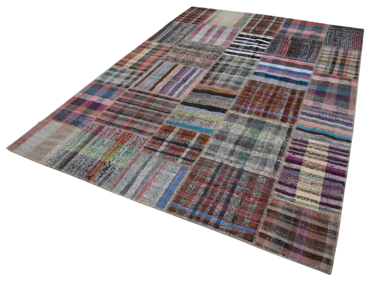 Chaput Patchwork Multi Renk Pamuk Üzerine Yün El Dokuma Kilim-225x310 - Görsel 3
