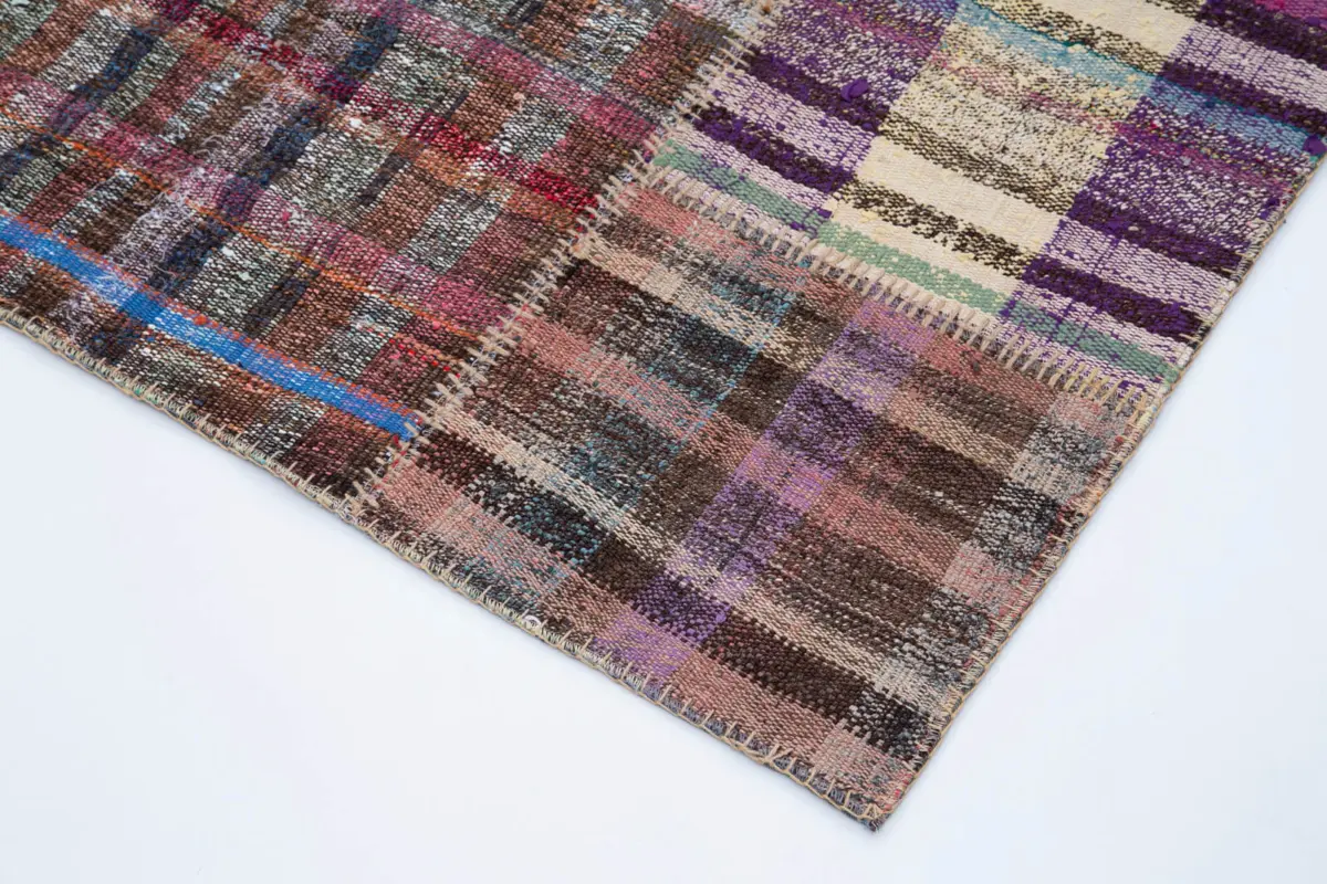 Chaput Patchwork Multi Renk Pamuk Üzerine Yün El Dokuma Kilim-225x310 - Görsel 4