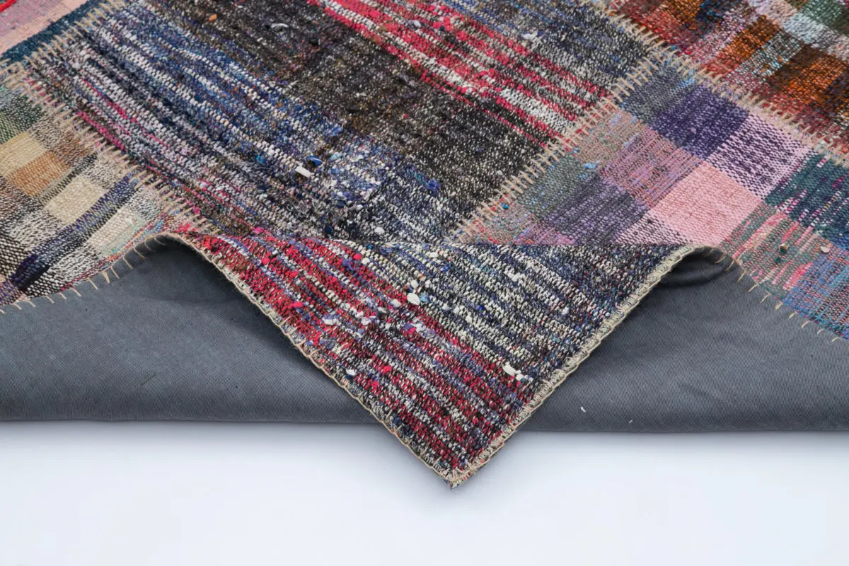 Chaput Patchwork Multi Renk Pamuk Üzerine Yün El Dokuma Kilim-225x310 - Görsel 5