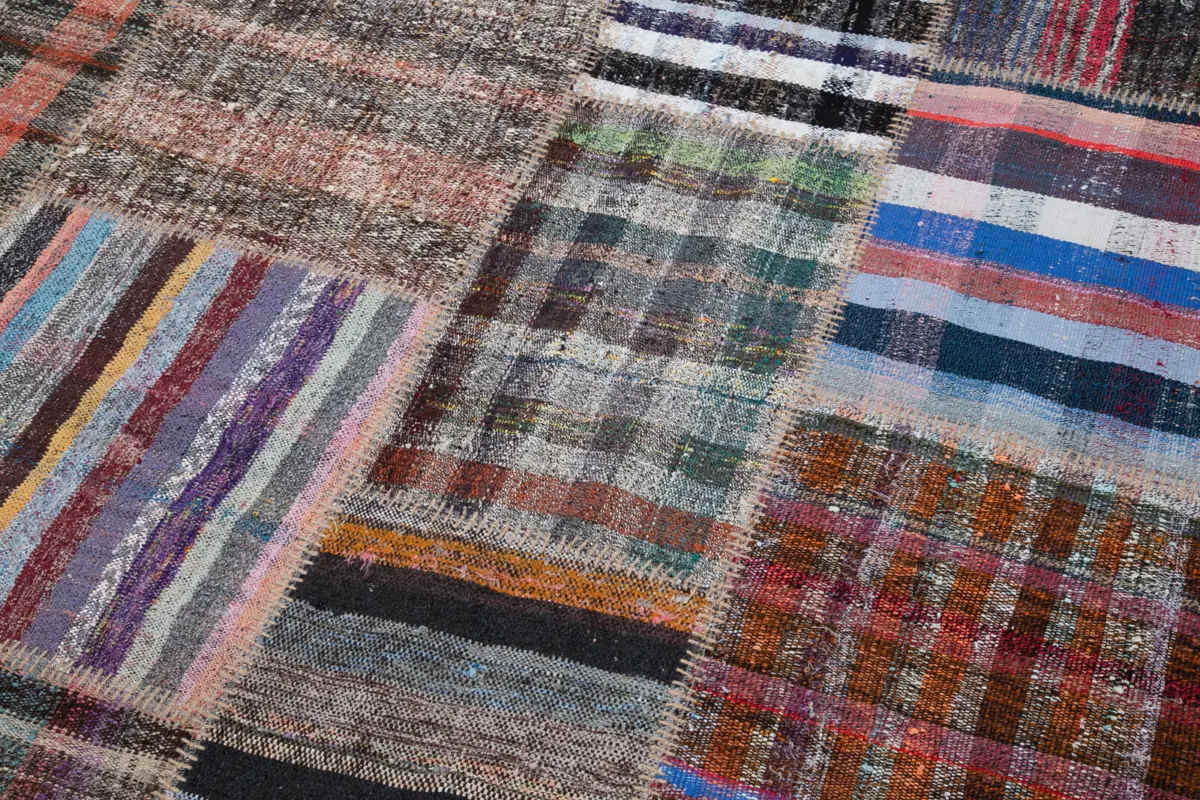 Chaput Patchwork Multi Renk Pamuk Üzerine Yün El Dokuma Kilim-225x310 - Görsel 6
