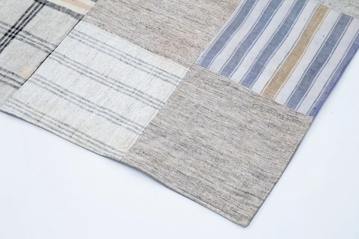 İnce Bez Patchwork Beyaz Pamuk Üzerine Yün El Dokuma Kilim-250x343 - Görsel 4