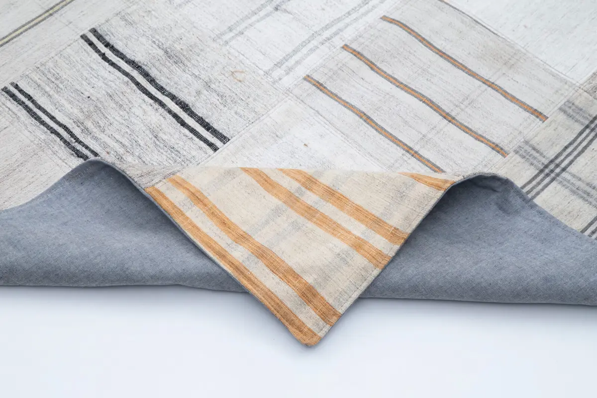 İnce Bez Patchwork Beyaz Pamuk Üzerine Yün El Dokuma Kilim-250x343 - Görsel 5